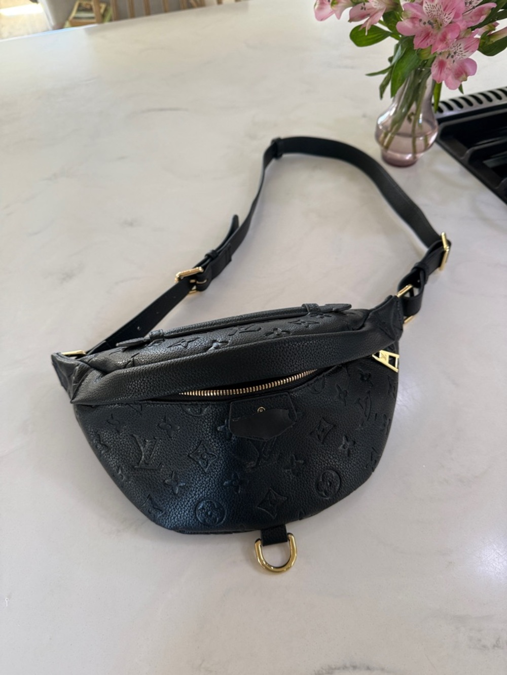 Black  Monogram Leather Belt Bag or cross body bag fully adjustable